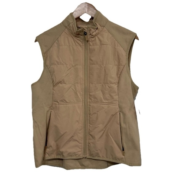 NWT Bass Outdoor Women’s Hybrid Vest Pockets Kelp Beige Stretch Knit Side Size M - Picture 2 of 5